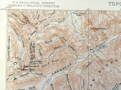 Antique Mount Aix, Washington 1904 US Geological Survey Topographic Map – Yakima County, Cascade Range, Bumping, Goat Peak, Mt Rainier, WA