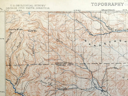 Antique Ellensburg, Washington 1901 US Geological Survey Topographic Map – Kittitas, Yakima County, North, Indian Reservation, Umtanum, WA
