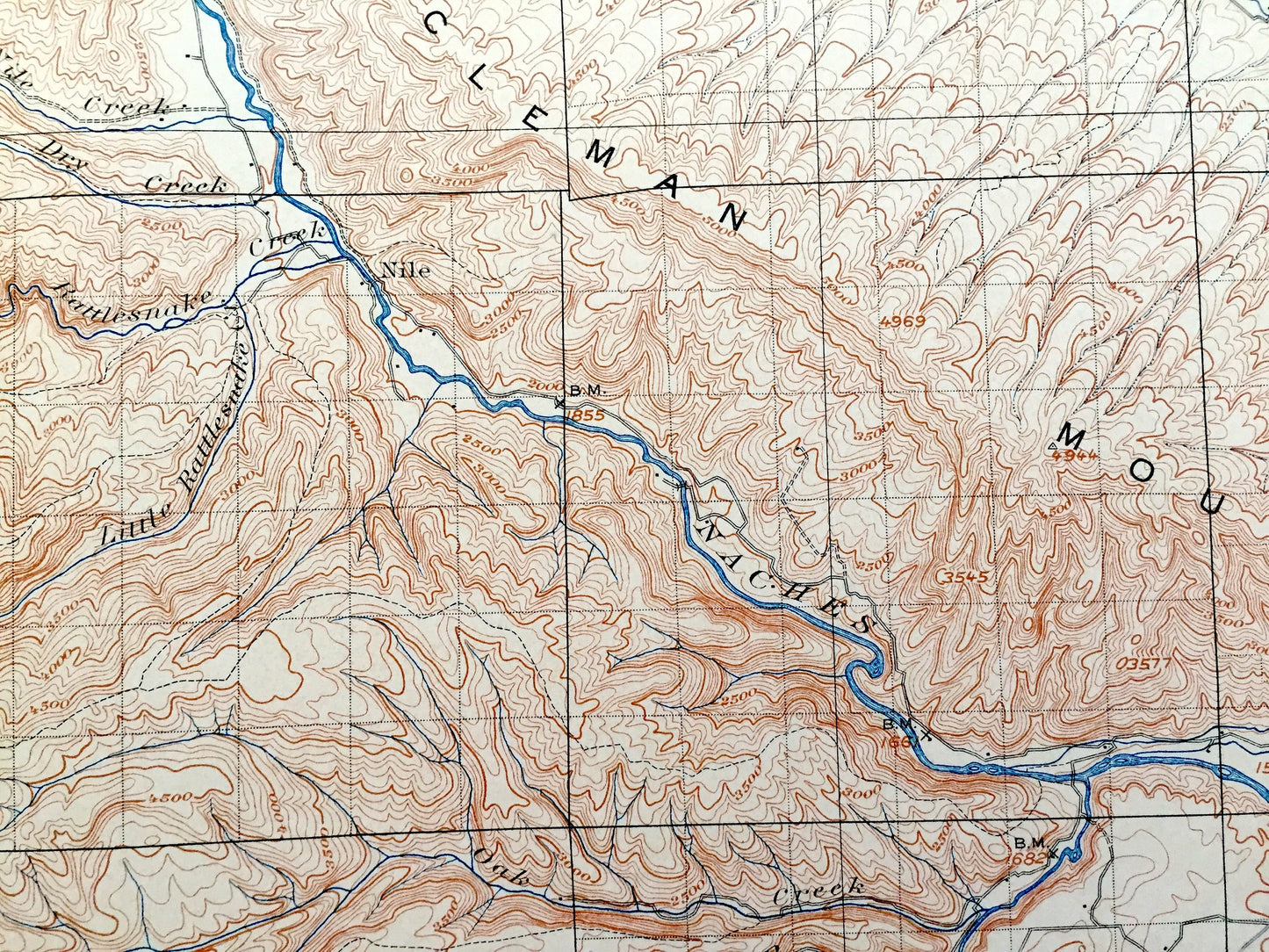 Antique Ellensburg, Washington 1901 US Geological Survey Topographic Map – Kittitas, Yakima County, North, Indian Reservation, Umtanum, WA
