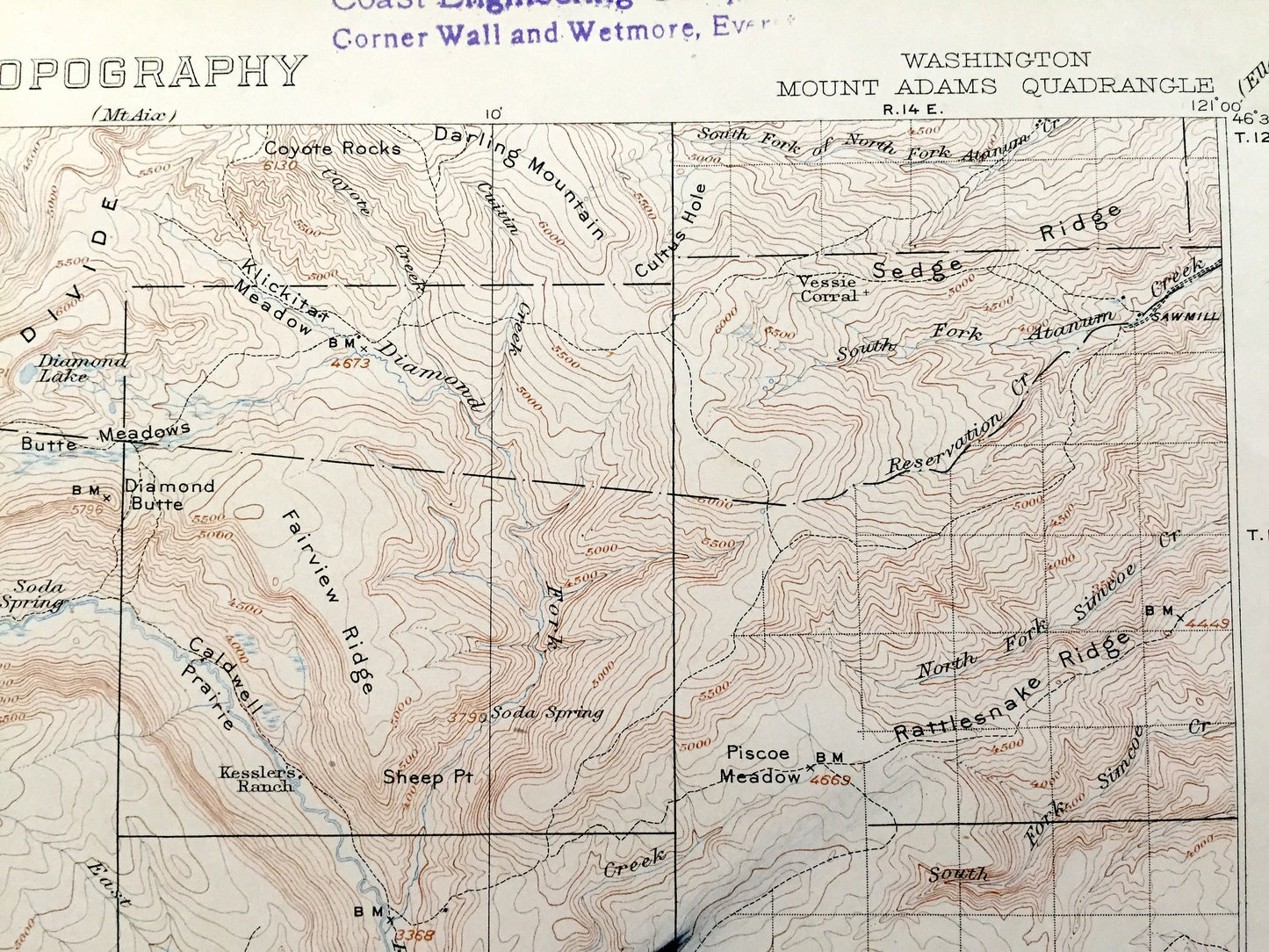 Antique Mount Adams, Washington 1907 US Geological Survey Topographic Map – Yakima, Klickitat County, Mt Rainier National Park, Lewis, WA