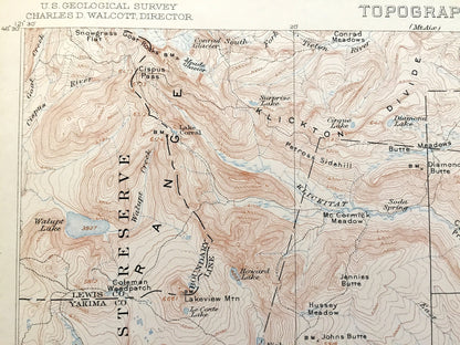 Antique Mount Adams, Washington 1907 US Geological Survey Topographic Map – Yakima, Klickitat County, Mt Rainier National Park, Lewis, WA
