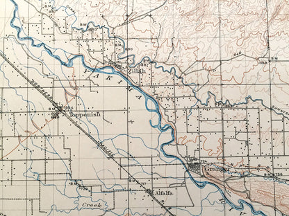 Antique Zillah, Washington 1910 US Geological Survey Topographic Map – Klickitat, Yakima County, Indian Reservation, Sunnyside, Wapato, WA