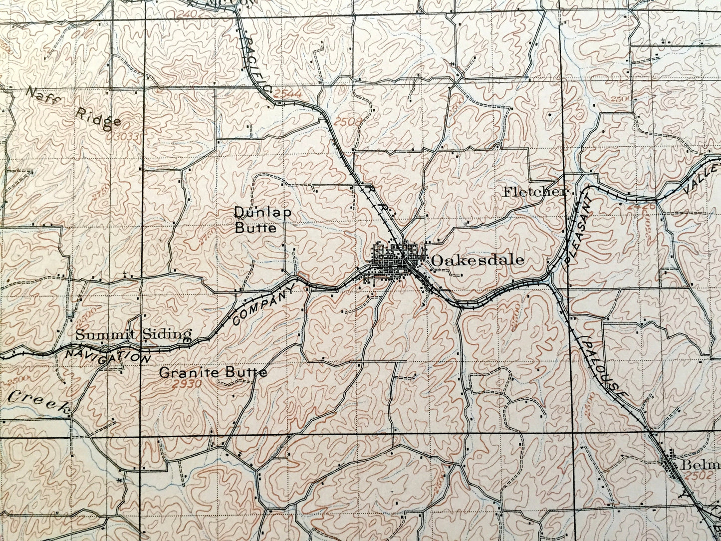 Antique Oakesdale, Washington 1905 US Geological Survey Topographic Map – Whitman County, Rockford, Tekoa, Latah, North Pine, Sunset, Warner