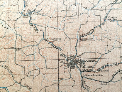 Antique Pullman, Washington 1910 US Geological Survey Topographic Map – Whitman, Garfield County, Colfax, Palouse, Moscow, Idaho, WA ID