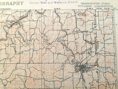 Antique Pullman, Washington 1910 US Geological Survey Topographic Map – Whitman, Garfield County, Colfax, Palouse, Moscow, Idaho, WA ID