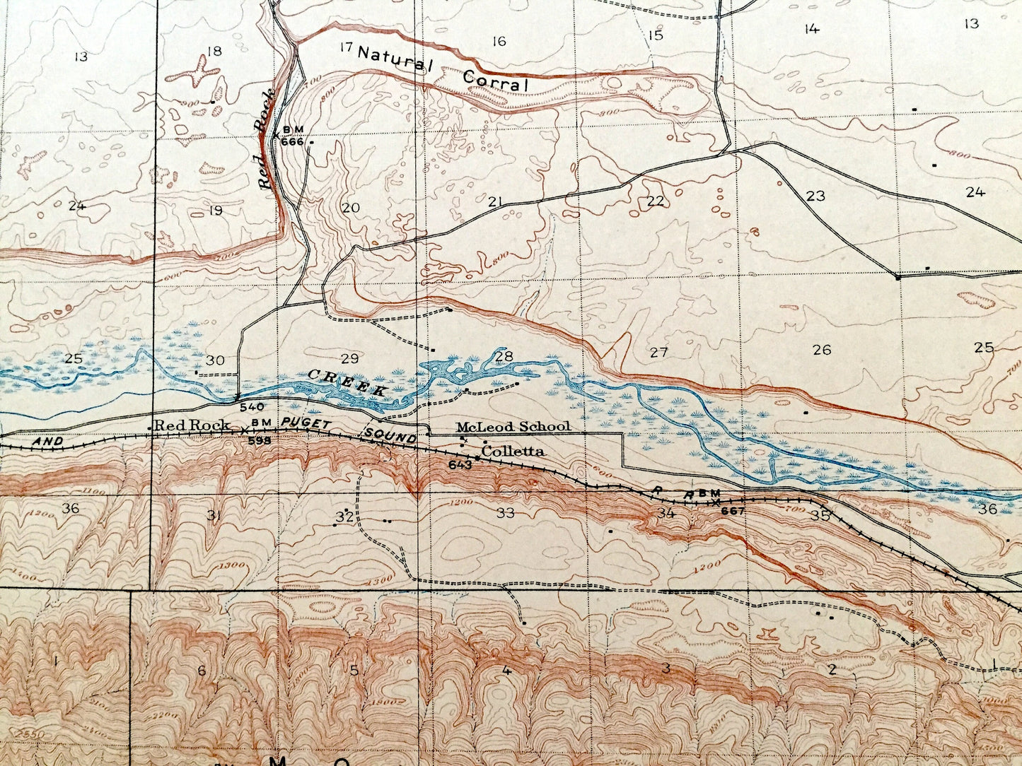 Antique Red Rock, Washington 1911 US Geological Survey Topographic Map – Grant County, Royal City, Crab Creek, Saddle Mountains, WA