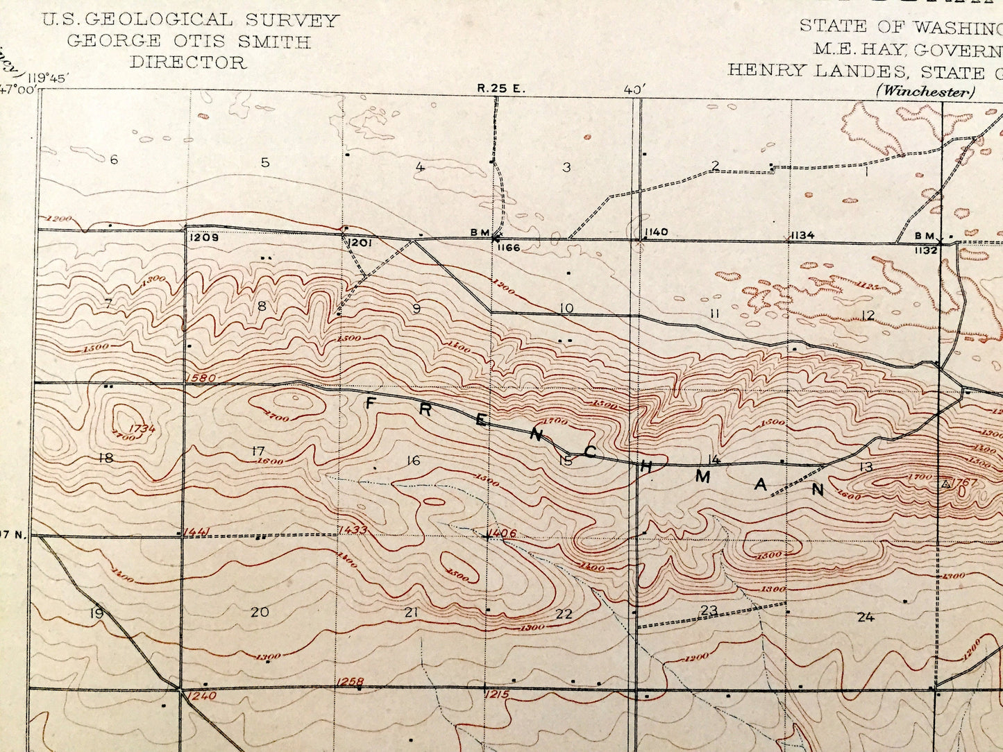 Antique Red Rock, Washington 1911 US Geological Survey Topographic Map – Grant County, Royal City, Crab Creek, Saddle Mountains, WA