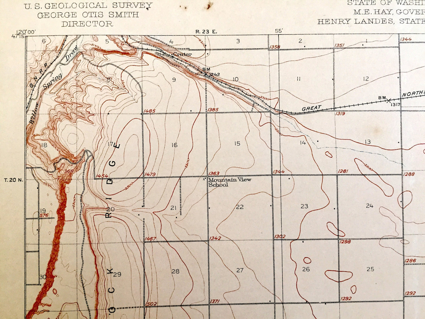 Antique Quincy, Washington 1910 US Geological Survey Topographic Map – Grant County, Babcock Ridge, The Potholes, Evergreen Reservoir, WA