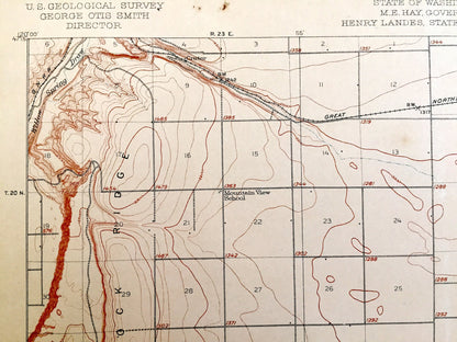 Antique Quincy, Washington 1910 US Geological Survey Topographic Map – Grant County, Babcock Ridge, The Potholes, Evergreen Reservoir, WA