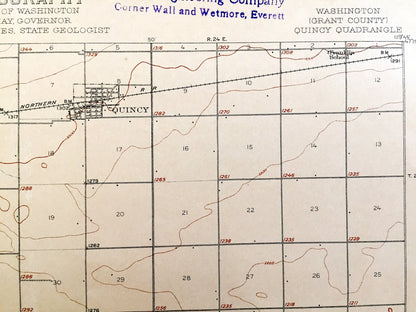 Antique Quincy, Washington 1910 US Geological Survey Topographic Map – Grant County, Babcock Ridge, The Potholes, Evergreen Reservoir, WA
