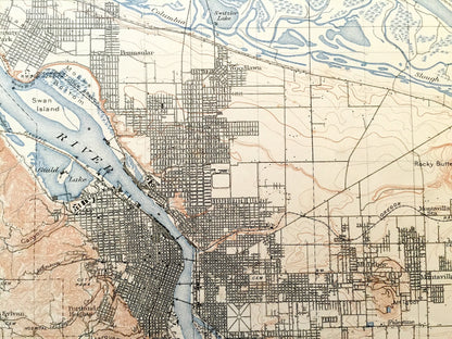 Antique Portland, Oregon 1905 US Geological Survey Topographic Map – Vancouver, Woodlawn, Mt. Tabor, Columbia River, Willamette River, OR WA