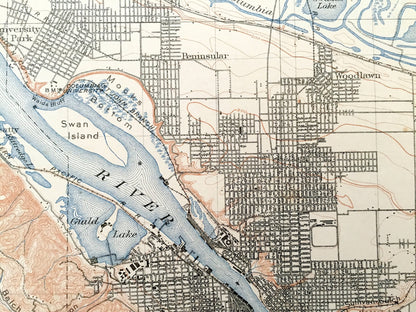 Antique Portland, Oregon 1905 US Geological Survey Topographic Map – Vancouver, Woodlawn, Mt. Tabor, Columbia River, Willamette River, OR WA