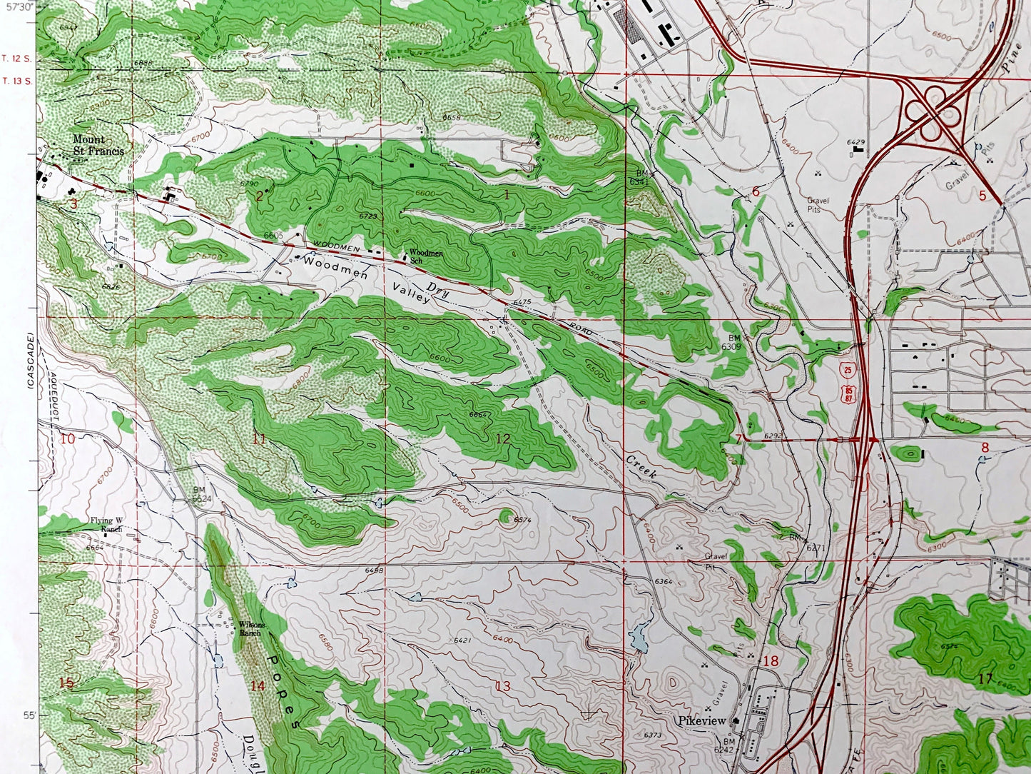 Antique Pikeview, Colorado 1961 US Geological Survey Topographic Map – El Paso County, Edgerton, Breed, Woodmen, Papeton, Wilsons Ranch, CO