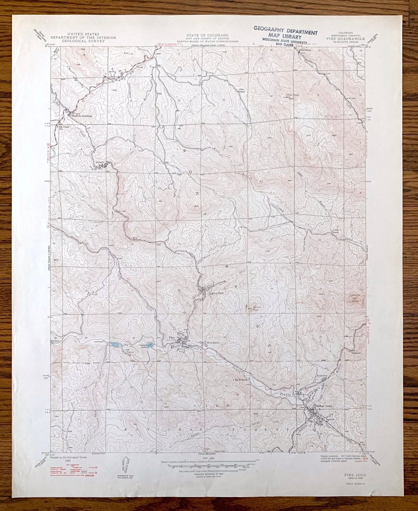 Antique Pine, Colorado 1948 US Geological Survey Topographic Map – Jefferson County, Glenelk, Ferndale, Riverview, Buffalo Creek, CO