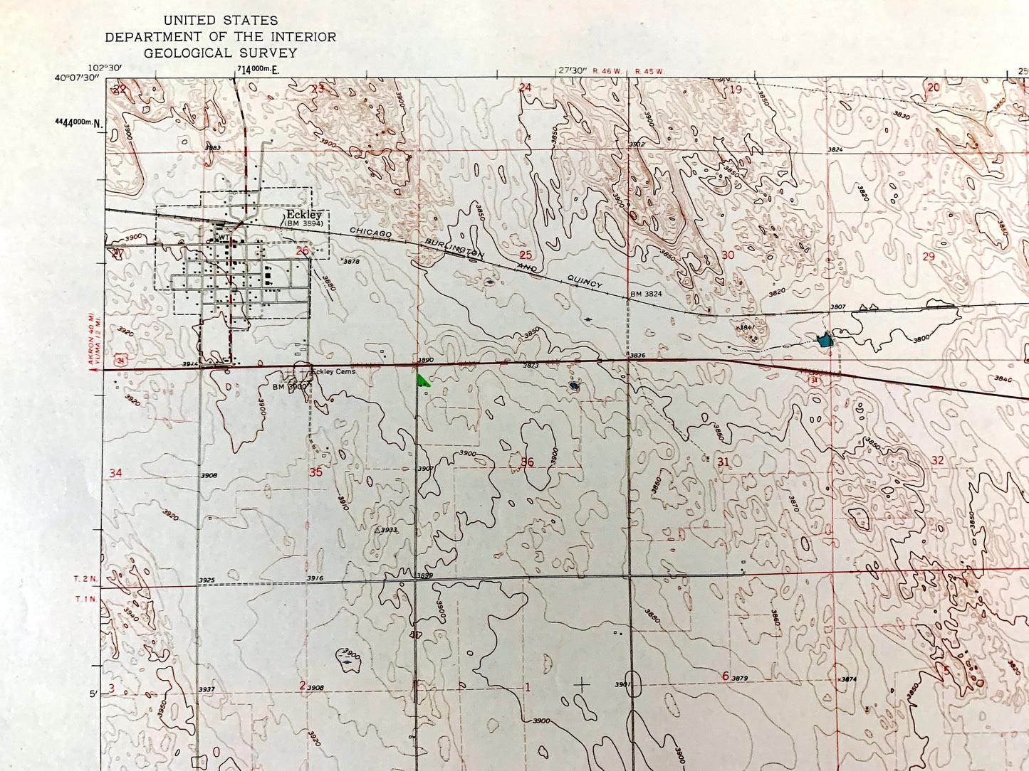 Antique Eckley, Colorado 1961 US Geological Survey Topographic Map – Yuma County, Chief Creek, North Fork Republican River, CO