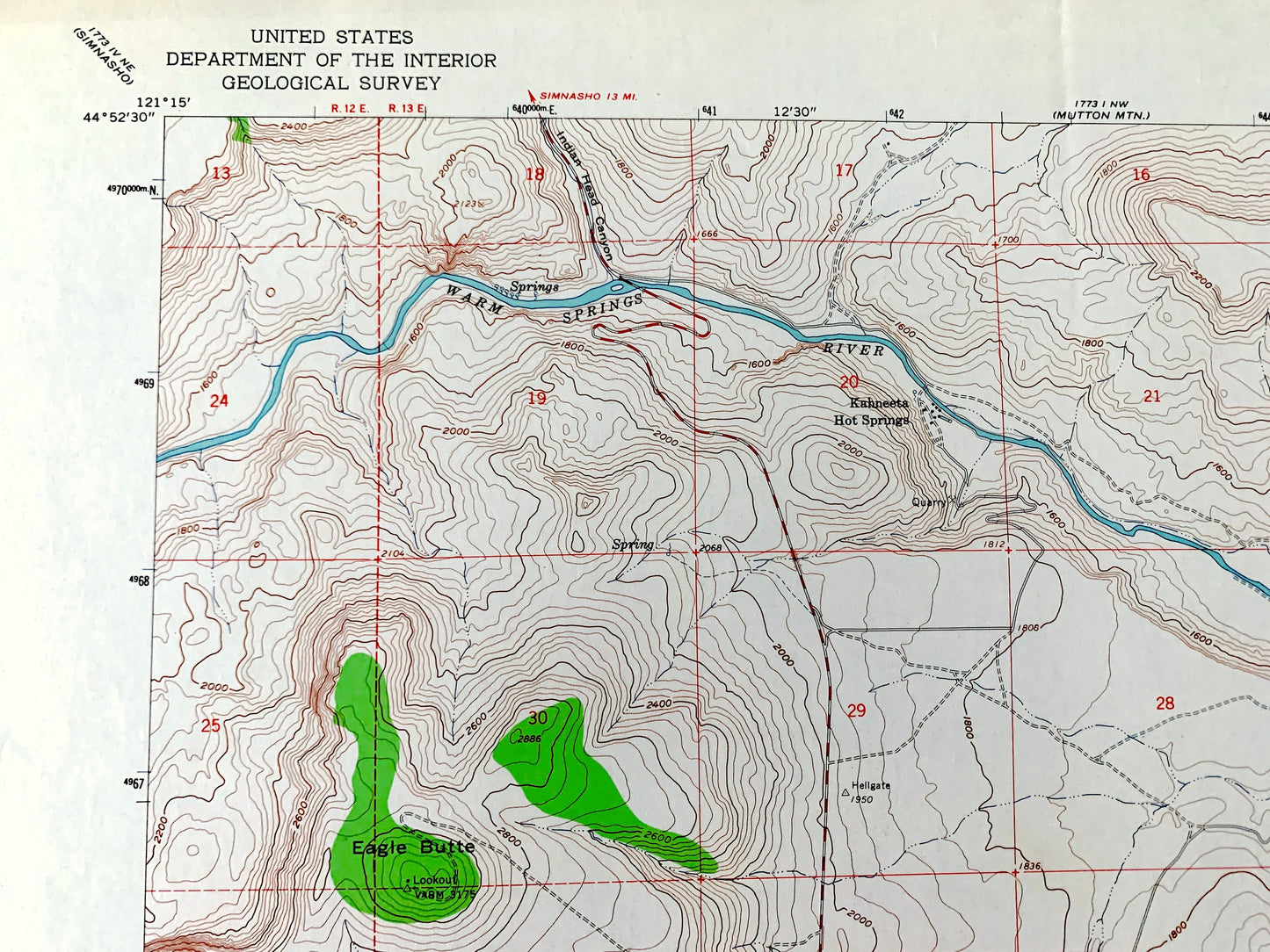 Antique Eagle Butte, Oregon 1962 US Geological Survey Topographic Map – Wasco, Jefferson County, Kahneeta Hot Springs, Agency Plains, OR