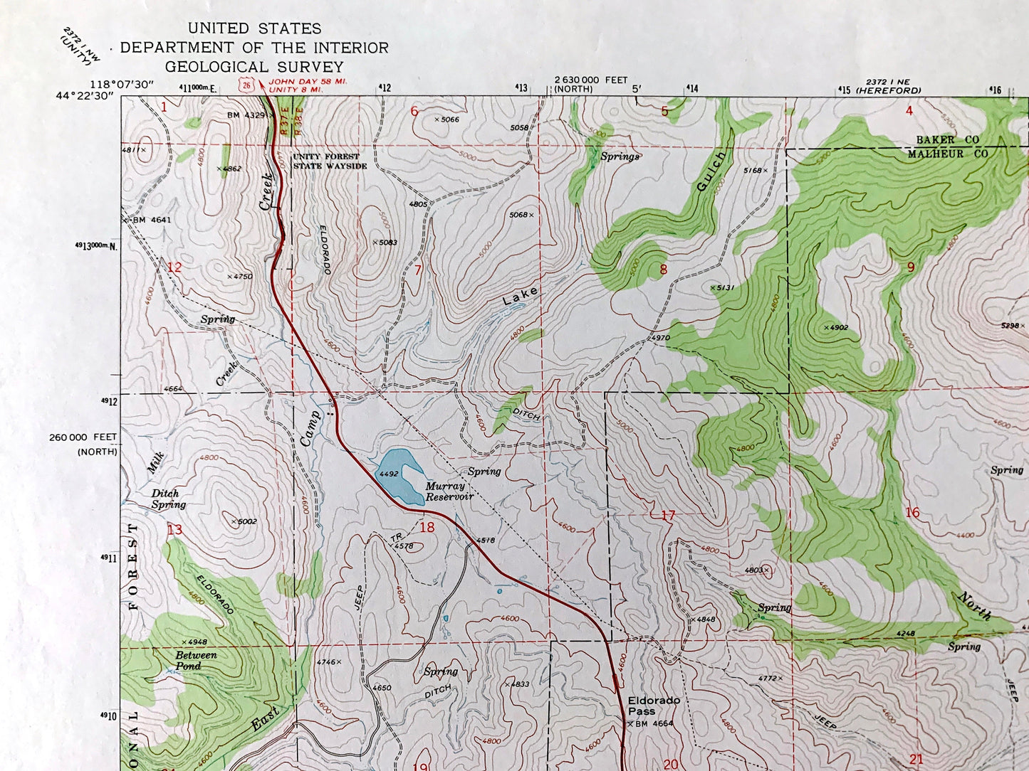 Antique Eldorado Pass, Oregon 1972 US Geological Survey Topographic Map – Baker, Malheur County, Whitman National Forest, OR