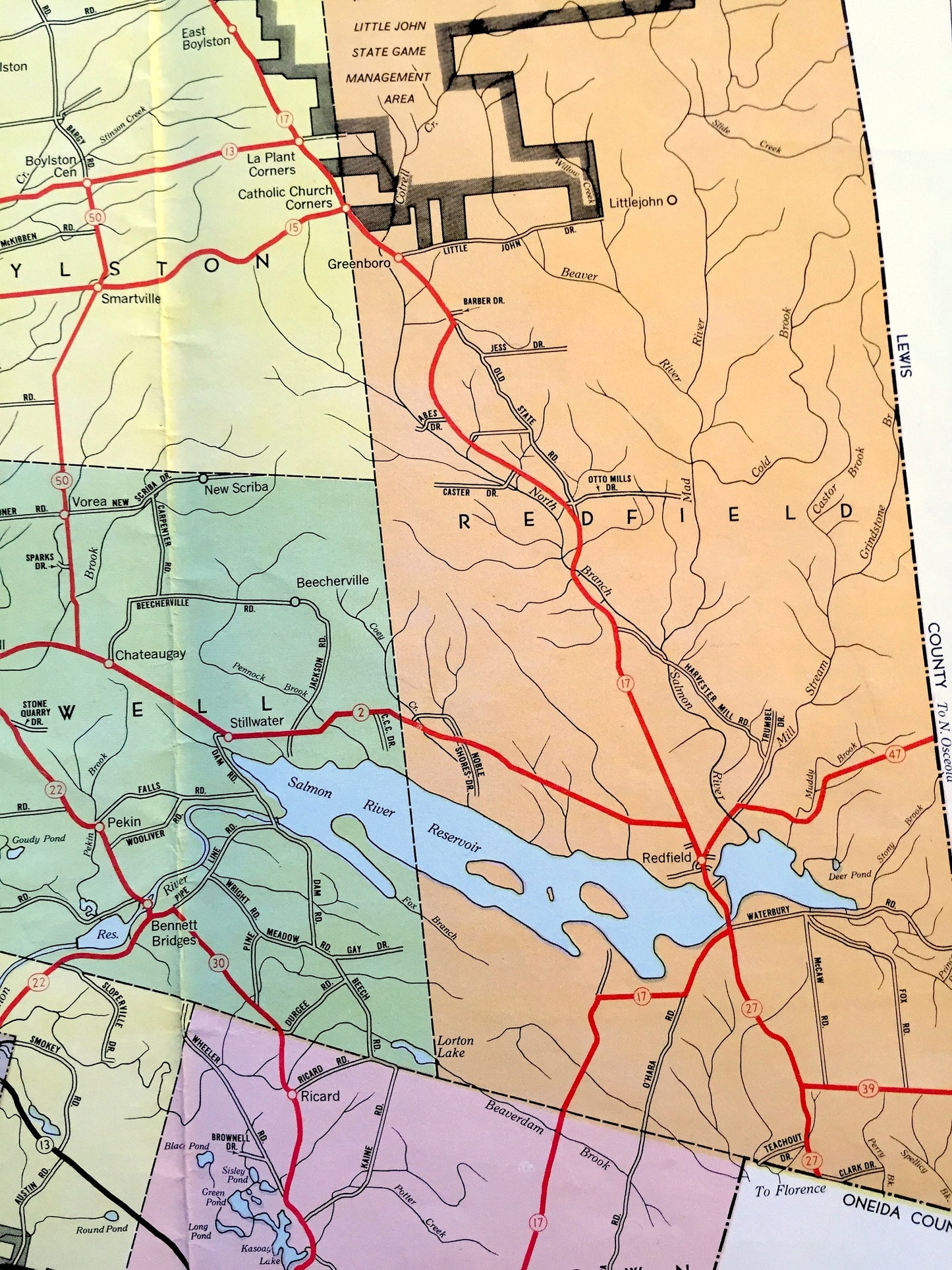 Antique Oswego County, New York 1967 Highway Dept. Map – Hannibal, Fulton, Mexico, Pulaski, Lacona, Phoenix, Cleveland, Parish, Altmar, NY