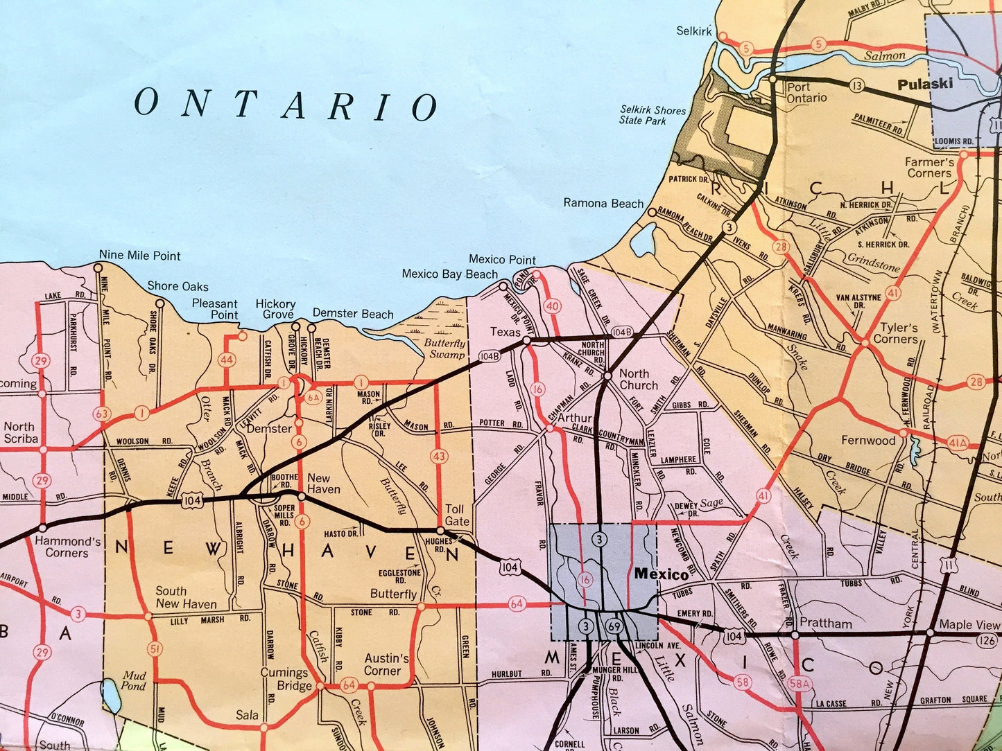 Antique Oswego County, New York 1967 Highway Dept. Map – Hannibal, Fulton, Mexico, Pulaski, Lacona, Phoenix, Cleveland, Parish, Altmar, NY