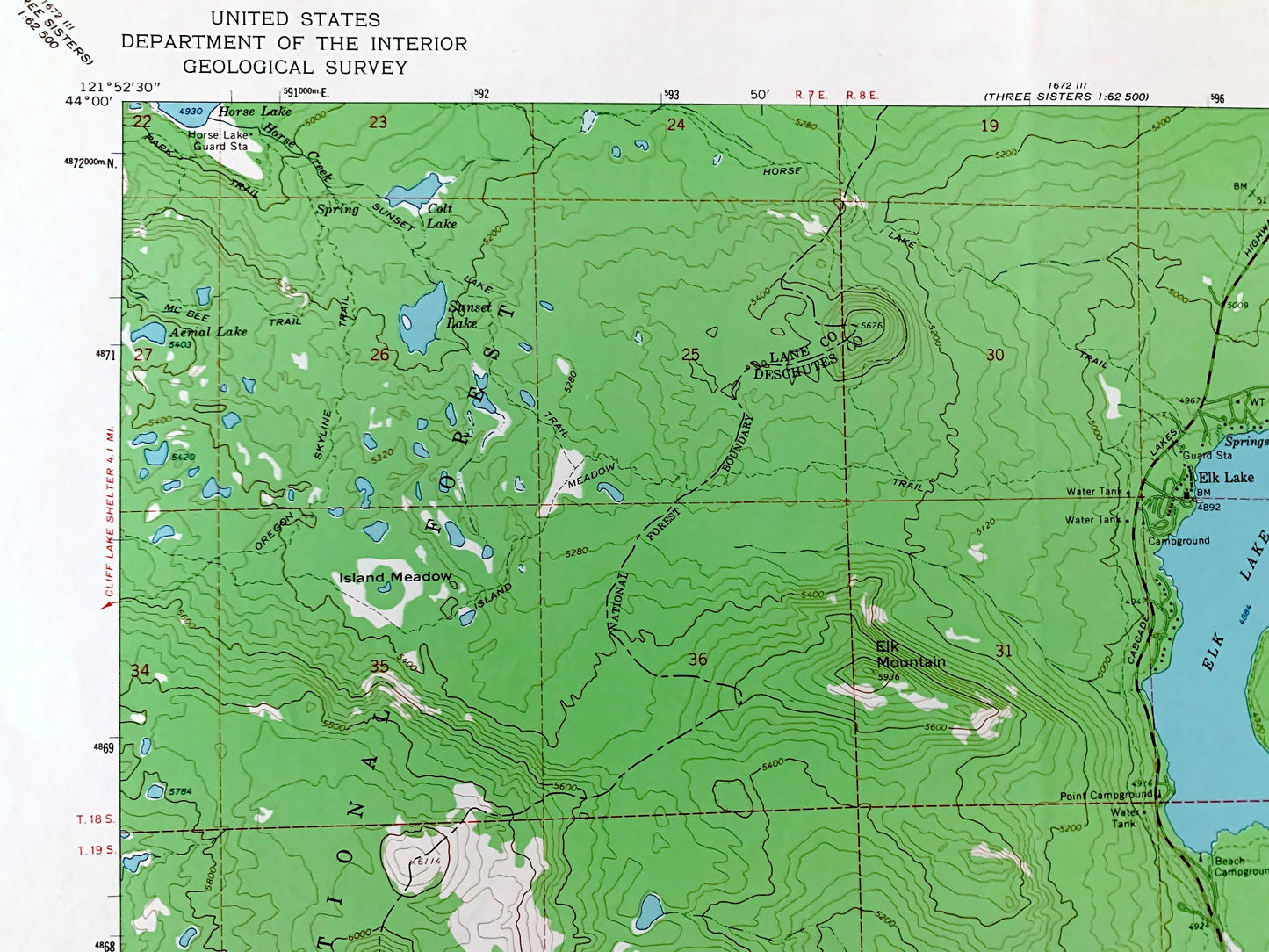 Antique Elk Lake, Oregon 1963 US Geological Survey Topographic Map – Lane, Deschutes County, Deschutes National Forest, Hosmer Lake, OR