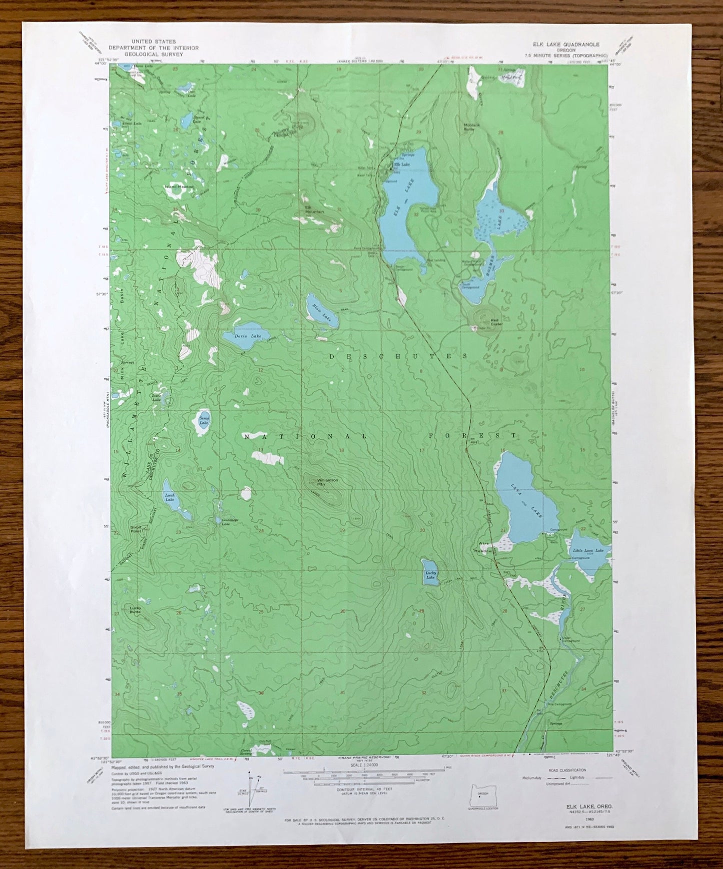 Antique Elk Lake, Oregon 1963 US Geological Survey Topographic Map – Lane, Deschutes County, Deschutes National Forest, Hosmer Lake, OR