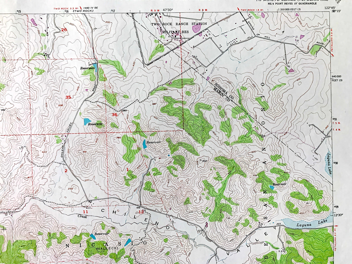Antique Point Reyes NE, California 1954 US Geological Survey Topographic Map – Sonoma, Marin County, Nicasio, Laguna De San Antonio, CA