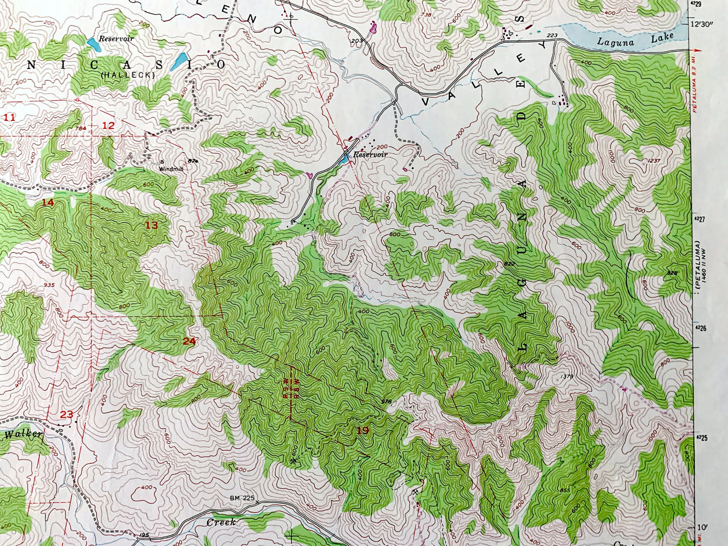 Antique Point Reyes NE, California 1954 US Geological Survey Topographic Map – Sonoma, Marin County, Nicasio, Laguna De San Antonio, CA