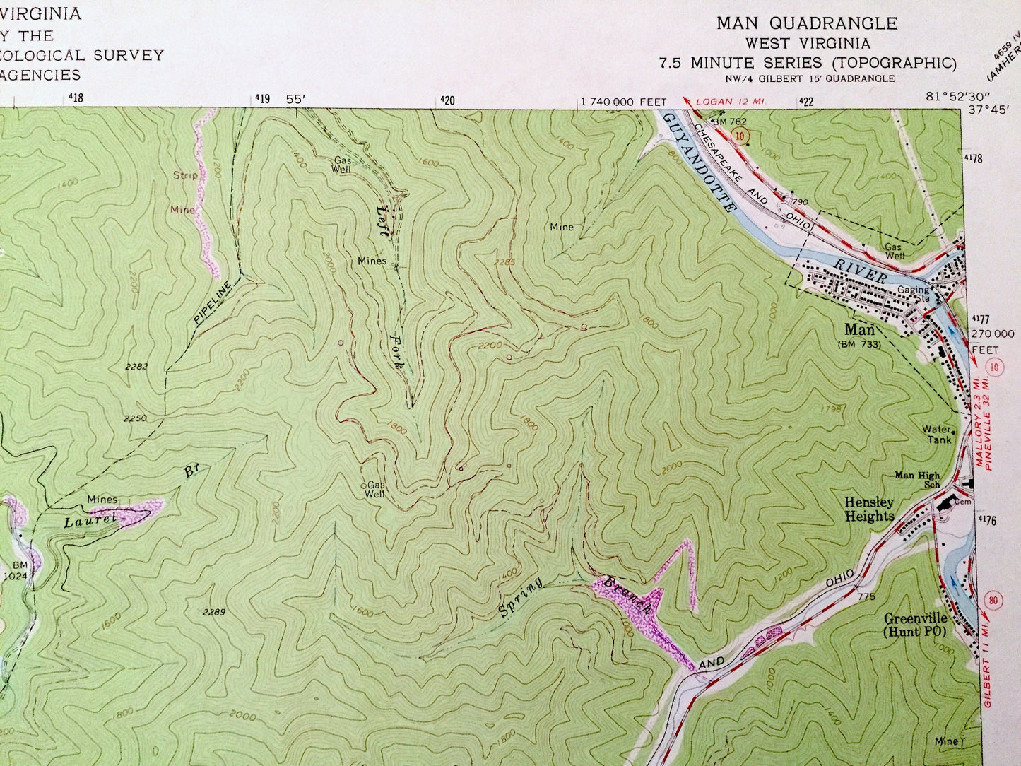Antique Man, West Virginia 1963 US Geological Survey Topographic Map – Mingo, Logan County, Magnolia, Mountain View, Hampden, Tamcliff, WV
