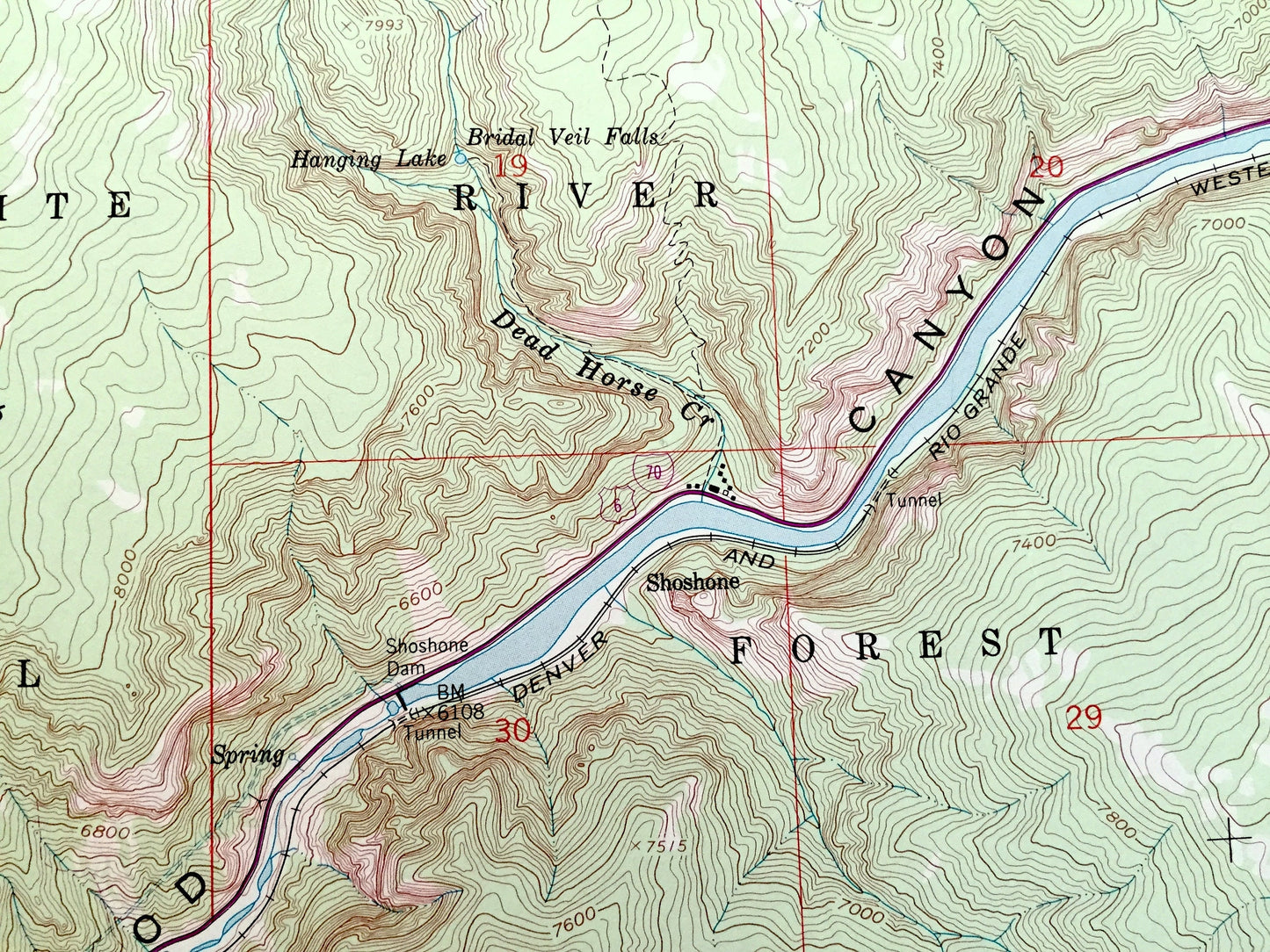 Antique Shoshone, Colorado 1961 US Geological Survey Topographic Map – White River National Forest, Glenwood Canyon, Colorado River, CO