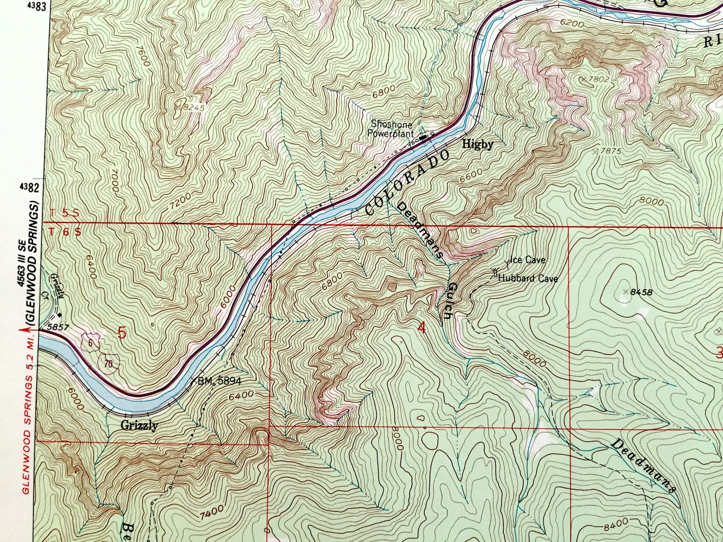 Antique Shoshone, Colorado 1961 US Geological Survey Topographic Map – White River National Forest, Glenwood Canyon, Colorado River, CO