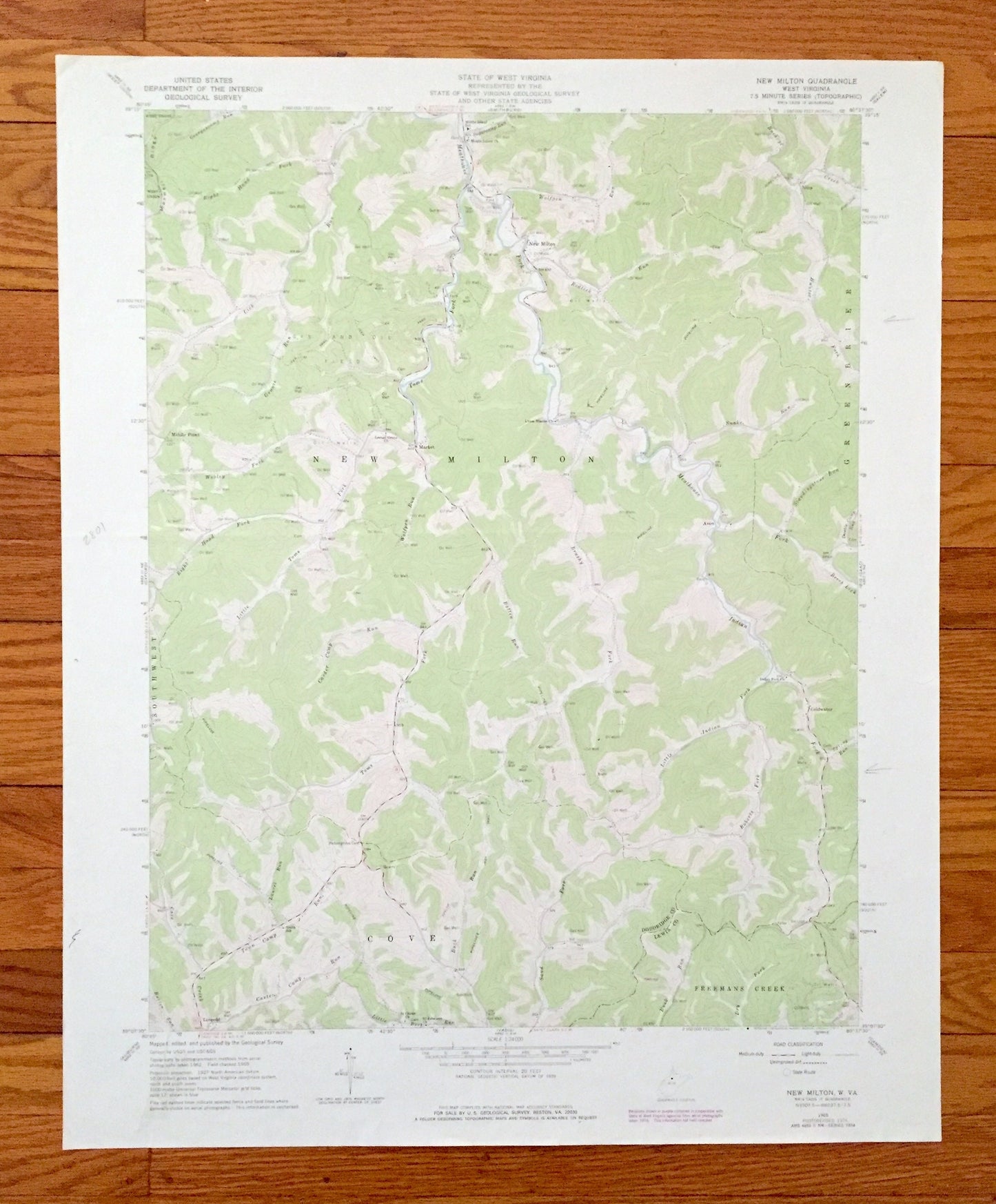 Antique New Milton, West Virginia 1965 US Geological Survey Topographic Map –  Lewis, Doddridge County, Cove, Freemans Creek, Leopold, WV