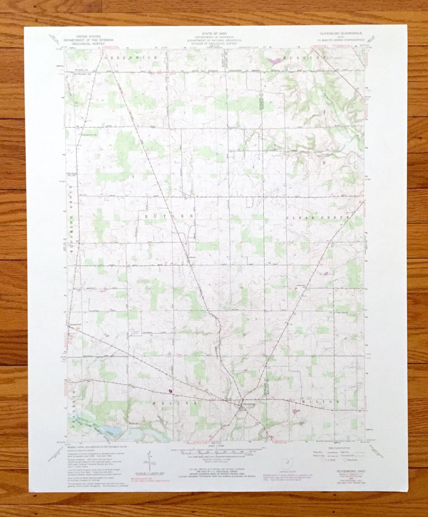 Antique Olivesburg, Ohio 1960 US Geological Survey Topographic Map – Richland County, Franklin, Shenandoah, Weller, Milton, Adario, OH
