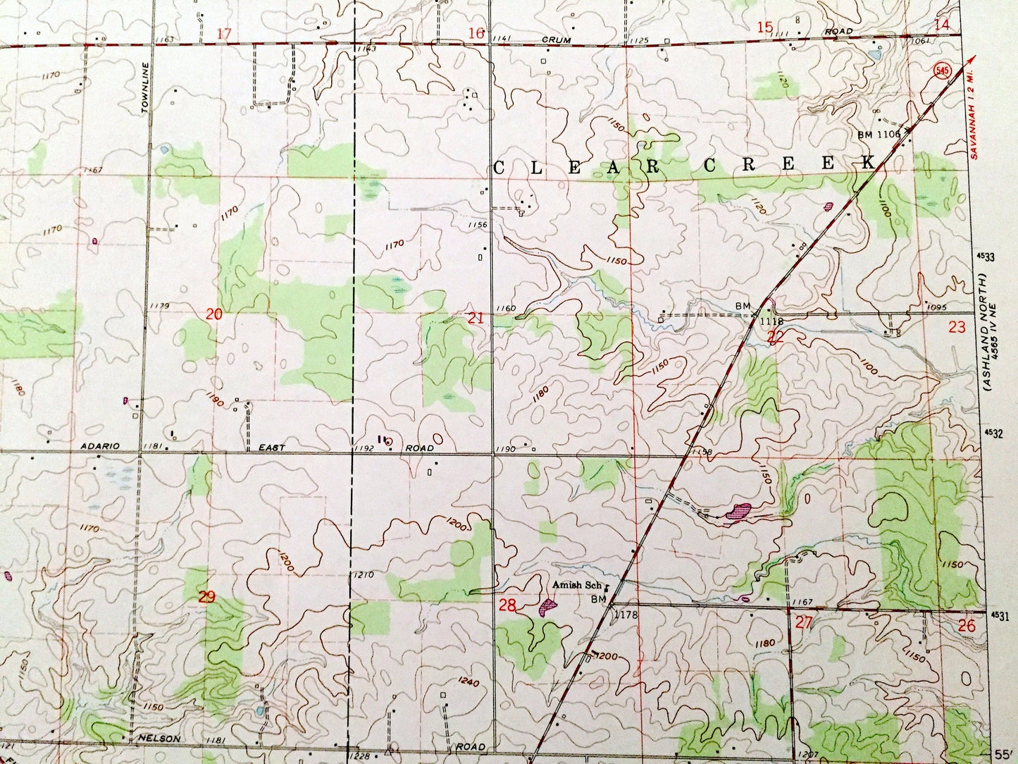 Antique Olivesburg, Ohio 1960 US Geological Survey Topographic Map – Richland County, Franklin, Shenandoah, Weller, Milton, Adario, OH