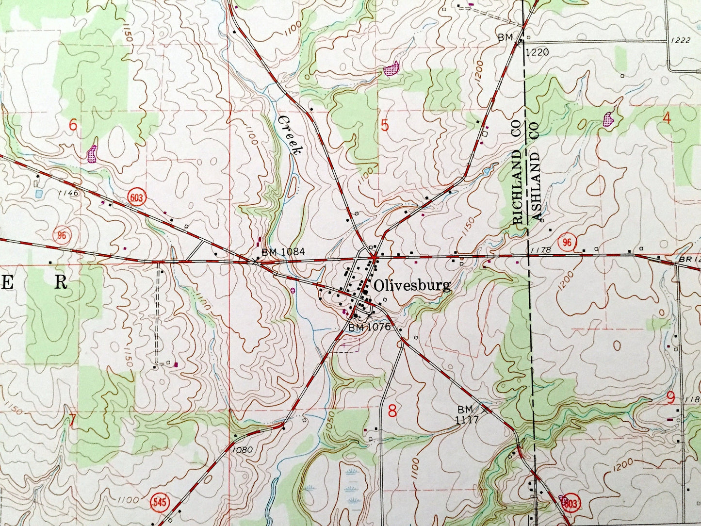 Antique Olivesburg, Ohio 1960 US Geological Survey Topographic Map – Richland County, Franklin, Shenandoah, Weller, Milton, Adario, OH