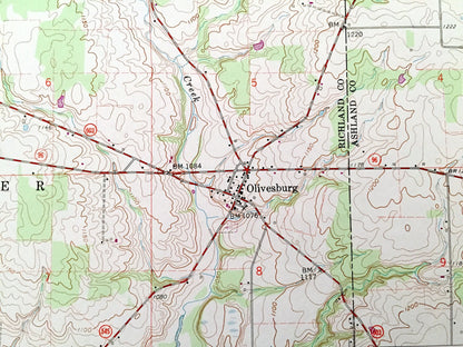 Antique Olivesburg, Ohio 1960 US Geological Survey Topographic Map – Richland County, Franklin, Shenandoah, Weller, Milton, Adario, OH