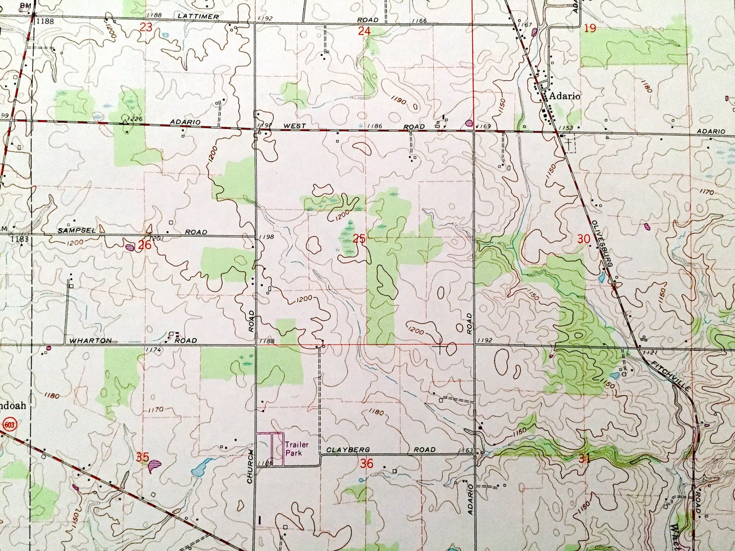Antique Olivesburg, Ohio 1960 US Geological Survey Topographic Map – Richland County, Franklin, Shenandoah, Weller, Milton, Adario, OH