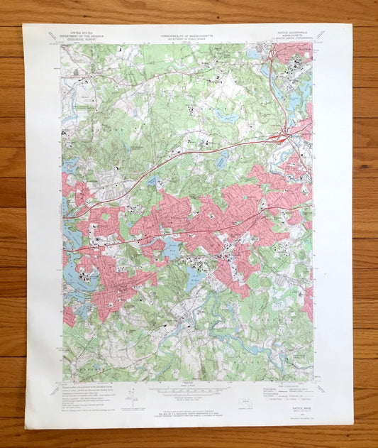 Antique Natick, Massachusetts 1970 US Geological Survey Topographic Map – Wellesley, Wayland, Weston, Waltham Needham Cochituate Sherburn MA
