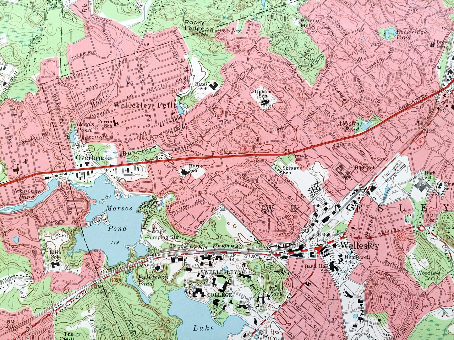 Antique Natick, Massachusetts 1970 US Geological Survey Topographic Map – Wellesley, Wayland, Weston, Waltham Needham Cochituate Sherburn MA