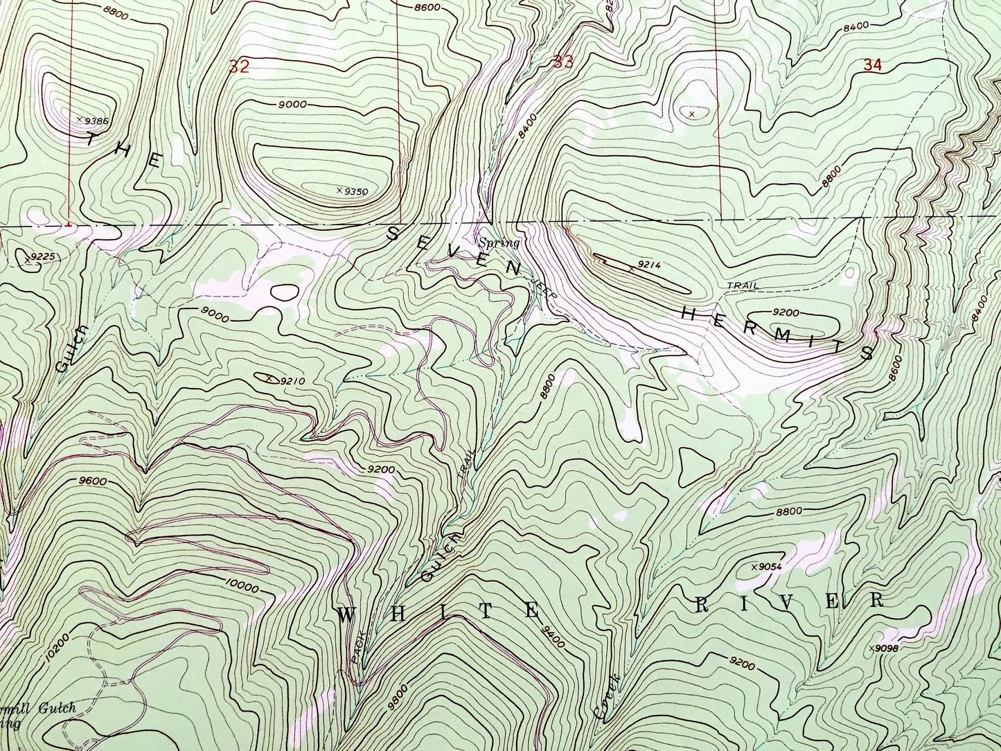 Antique The Seven Hermits, Colorado 1962 US Geological Survey Topographic Map – White River National Forest, Eagle County, Rockies, 7, CO
