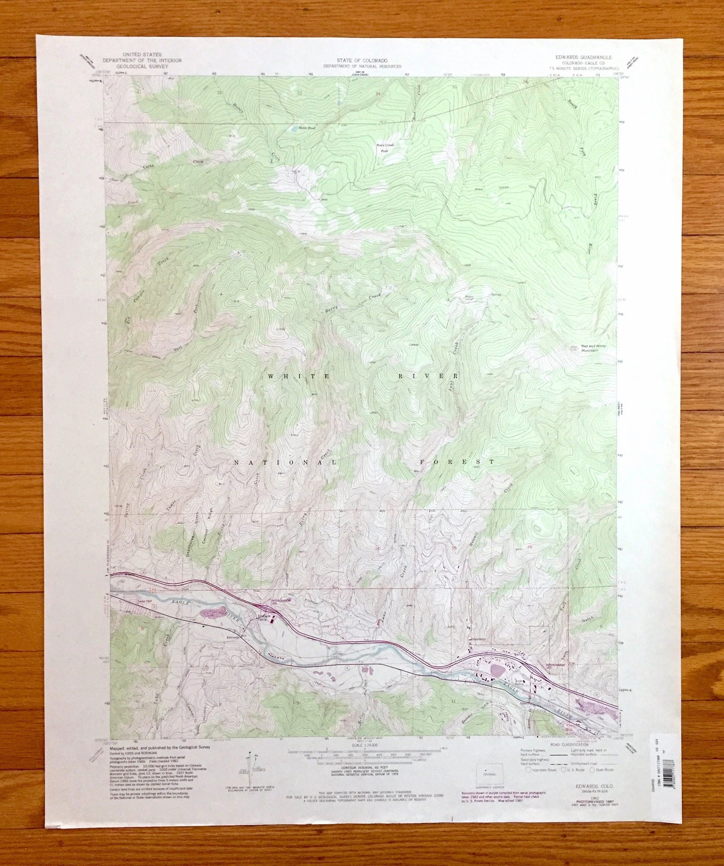 Antique Edwards, Colorado 1962 US Geological Survey Topographic Map – White River National Forest, Eagle County, Rockies, Eagle River, CO