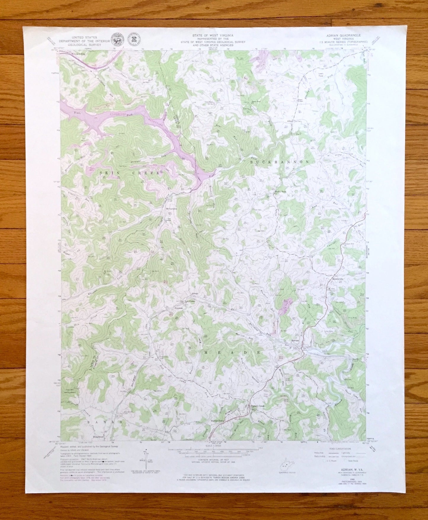 Antique Adrian, West Virginia 1966 US Geological Survey Topographic Map – Upshur, Lewis County, Atlas, French Creek, Frenchton, Lake, WV