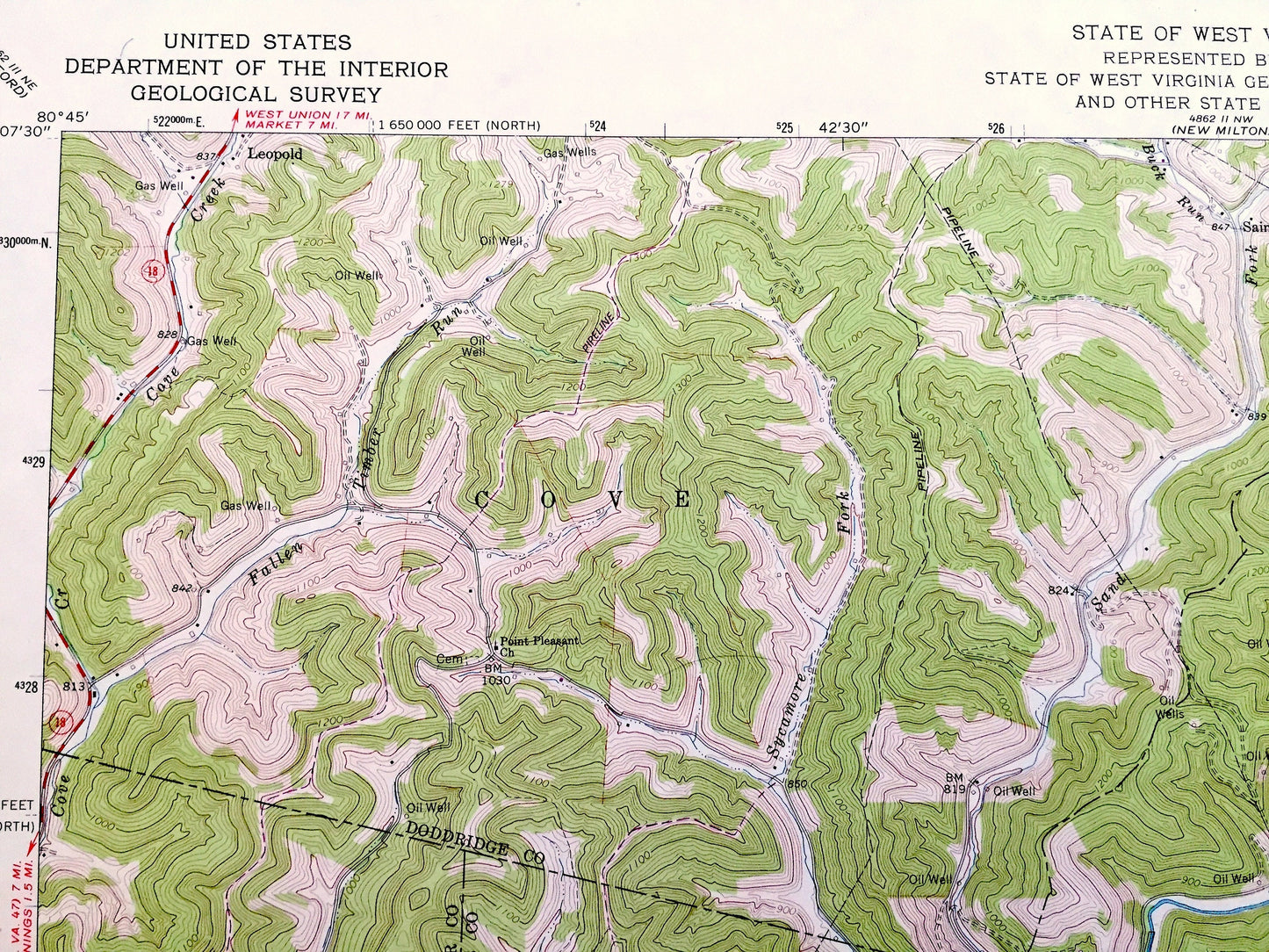 Antique Vadis, West Virginia 1964 US Geological Survey Topographic Map – Glimer, Lewis County, Linn, Alum Bridge, Fink, Troy, Leopold, WV