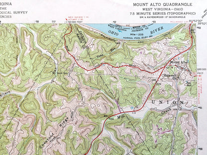Antique Mount Alto, West Virginia 1958 US Geological Survey Topographic Map –  Arbuckle, Leon, Rollins, Harvey Chapel, Union, Baden, WV OH