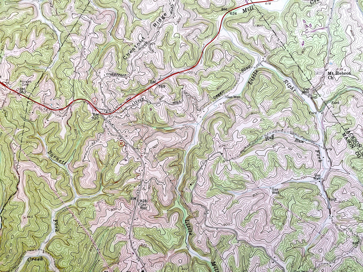 Antique Mount Alto, West Virginia 1958 US Geological Survey Topographic Map –  Arbuckle, Leon, Rollins, Harvey Chapel, Union, Baden, WV OH