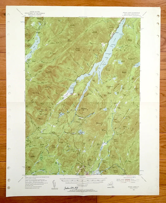 Antique Indian Lake, New York 1954 US Geological Survey Topographic Map – Adirondacks, Pleasant Lake, Wells, Sabael, Hamilton County, Cedar