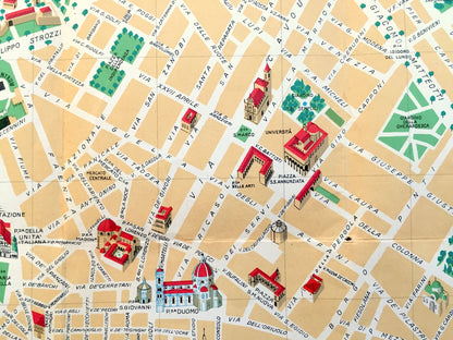 Antique 1970 Pictorial Map of Florence, Italy from Aziendo Autonoma Di Turismo – Firenze, Tuscany, River Arno, Uffizi, Michelangelo, Duomo