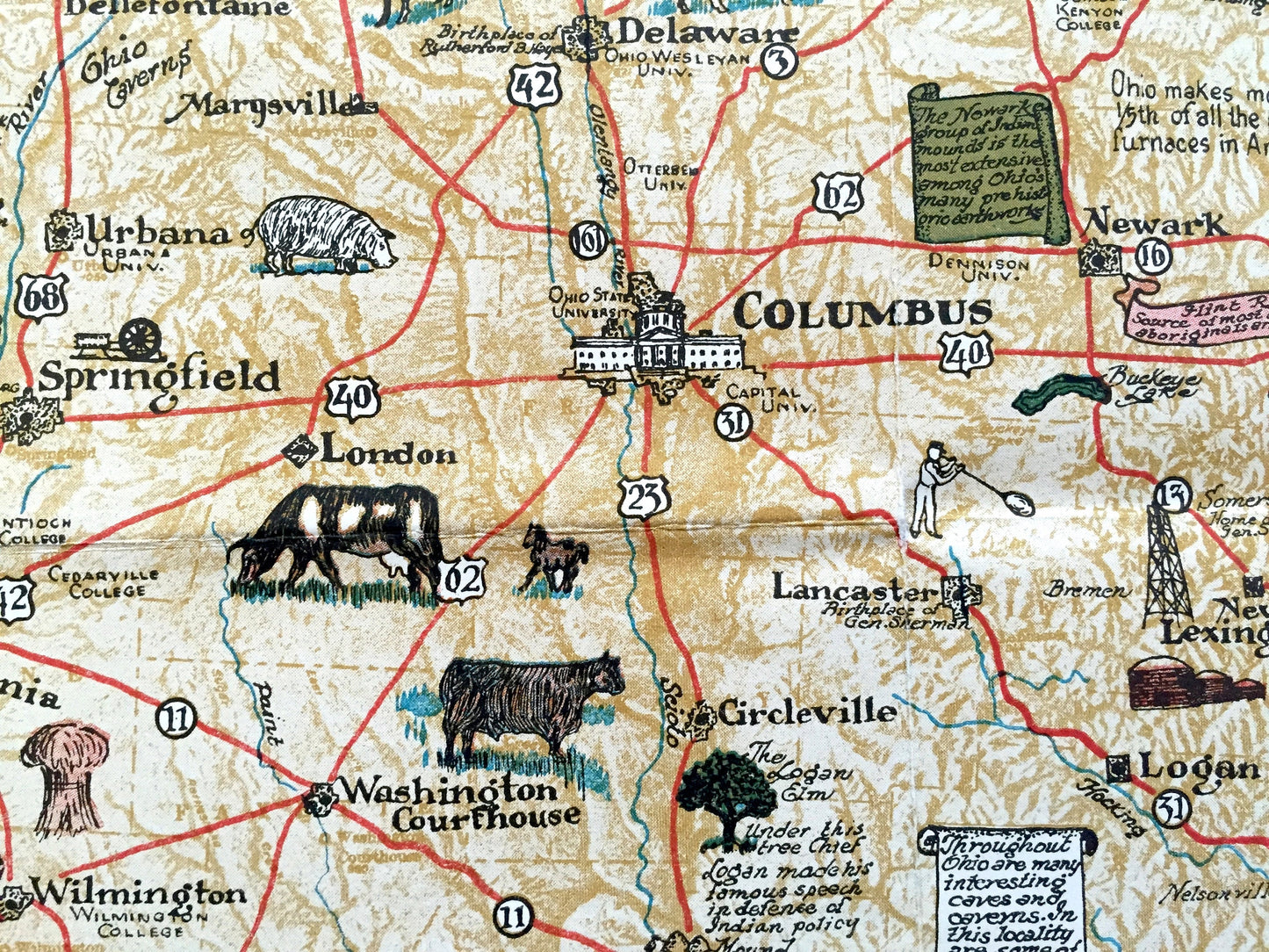 Antique 1934 Ohio State Cartographic Centennial Map – Columbus, Cleveland, Cincinnati, Akron, Dayton, Toledo, Chagrin Falls, Youngstown, OH