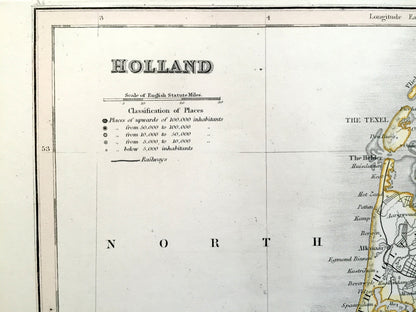 Antique 1850 Holland and Belgium Map by John Dower, Ward & Lock – Netherlands, France, Germany, Amsterdam, Brussels, Ghent, Hague, Texel