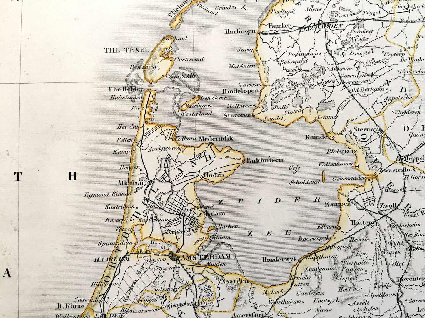 Antique 1850 Holland and Belgium Map by John Dower, Ward & Lock – Netherlands, France, Germany, Amsterdam, Brussels, Ghent, Hague, Texel