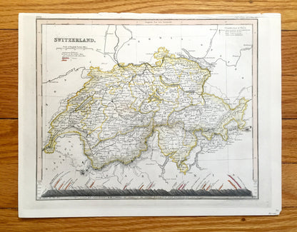 Antique 1850 Switzerland Map by John Dower, Ward & Lock – Germany, Liechtenstein, Zurich, Lucerne, Lake Geneva, Alps, Mountains Active